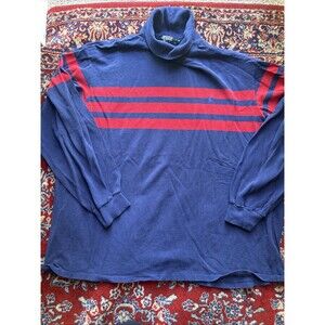 Vintage 80s 90s Polo Ralph Lauren Striped Pullover Turtleneck Red Blue Size XXL